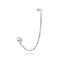 Kolczyk labret księżyce z łańcuszkiem - srebrny - LGW-044/3
