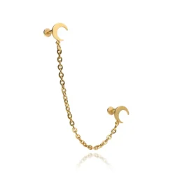 Kolczyk labret księżyce z łańcuszkiem - złoty - LGW-044/2