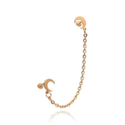 Kolczyk labret księżyce z łańcuszkiem - różowe złoto - LGW-044/1