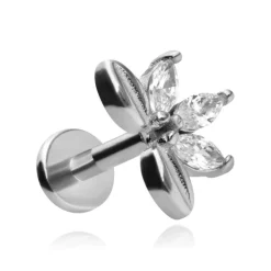 Kolczyk labret kwiat z białymi cyrkoniami - srebrny - LGW-051