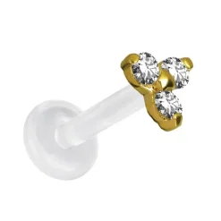 Kolczyk labret złoto 18K z białymi Premium Cyrkoniami - GD18K-007