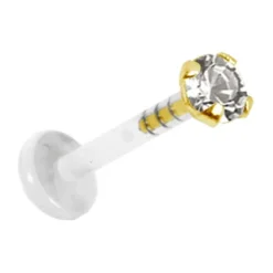 Kolczyk labret złoto 18K z białą Premium Cyrkonią - GD18K-006