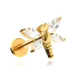 Labret - ważka z białymi kryształkami złoty - LGW-034