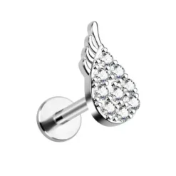 Labret srebrne skrzydło z białymi cyrkoniami - LGW-022