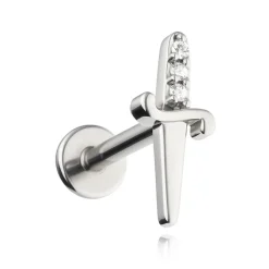 Labret sztylet z białymi cyrkoniami - srebrny - LGW-018