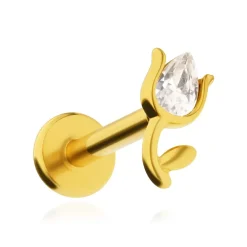 Labret tulipan z białymi cyrkoniami - złoty - LGW-053