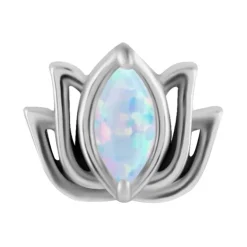 Nakrętka push in - kwiat lotosu z białym opalem - CoCr NF - srebrna - PI-003