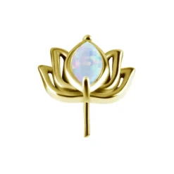 Nakrętka push in - kwiat lotosu z białym opalem - CoCr NF - złota - PI-003