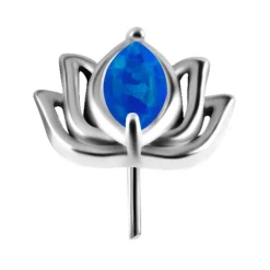 Nakrętka push in - kwiat lotosu z niebieskim opalem - CoCr NF - srebrna - PI-003