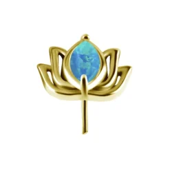 Nakrętka push in - kwiat lotosu z jasnoniebieskim opalem - CoCr NF - złota - PI-003