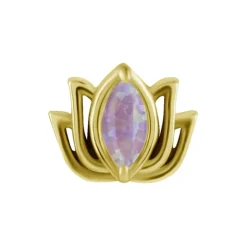 Nakrętka push in - kwiat lotosu z fioletowym opalem - CoCr NF - złota - PI-003