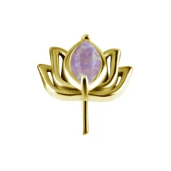 Nakrętka push in - kwiat lotosu z fioletowym opalem - CoCr NF - złota - PI-003