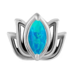 Nakrętka push in - kwiat lotosu z jasnoniebieskim opalem - CoCr NF - srebrna - PI-003