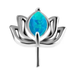 Nakrętka push in - kwiat lotosu z jasnoniebieskim opalem - CoCr NF - srebrna - PI-003