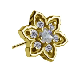 Nakrętka push in - kwiat z opalizującą i białymi cyrkoniami - CoCr NF - złoty - PI-007