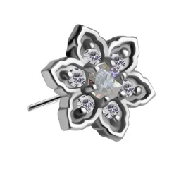 Nakrętka push in - kwiat z opalizującą i białymi cyrkoniami - CoCr NF - srebrny - PI-007
