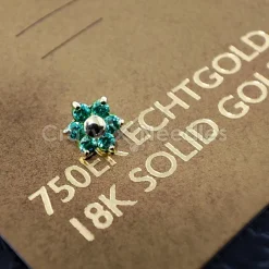 Nakrętka złoto 18K - złoty kwiat z morskimi cyrkoniami - GD18K-002