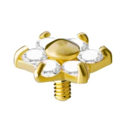 Nakrętka złoto 18K - złoty kwiat z białymi cyrkoniami - GD18K-002