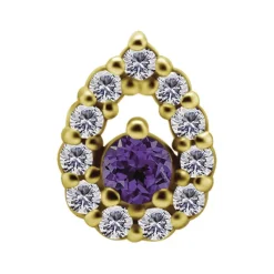 Nakrętka złoto 18K ozdobna z białymi cyrkoniami i ametystem - GD18K-047
