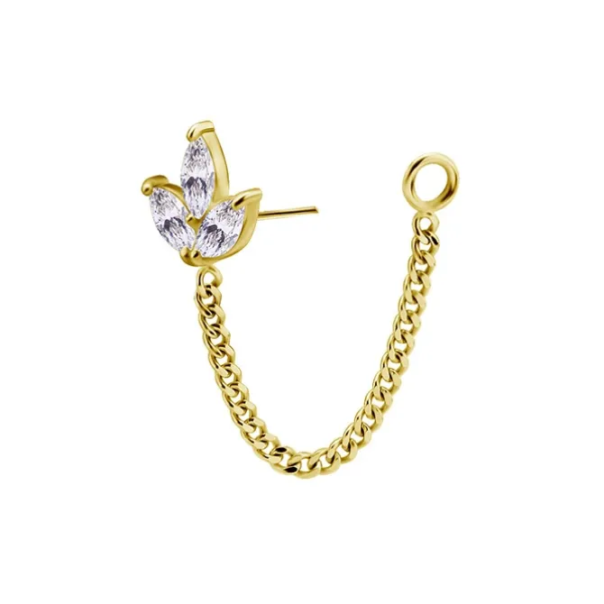 Nakrętka złoto 18K ozdobna z białą cyrkonią i łańcuszkiem - GD18K-056