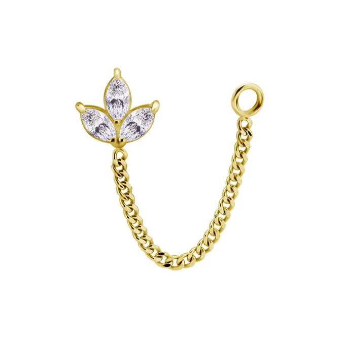Nakrętka złoto 18K ozdobna z białą cyrkonią i łańcuszkiem - GD18K-056