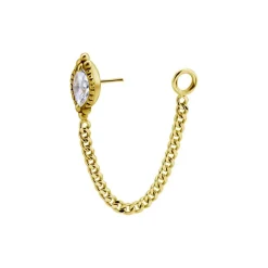 Nakrętka złoto 18K ozdobna z białą cyrkonią i łańcuszkiem - GD18K-057