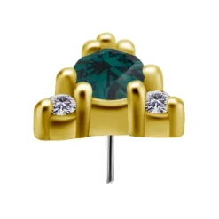 Nakrętka złoto 18K ozdobny z zieloną i białymi cyrkoniami - GD18K-020