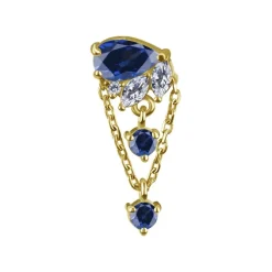 Nakrętka złoto 18K z granatowym lab szafirem i białymi cyrkoniami - GD18K-074