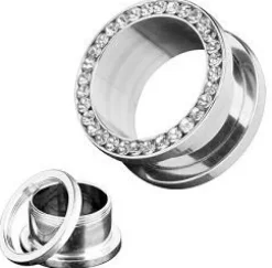 Tunel - srebrny z białymi cyrkoniami - PT-003