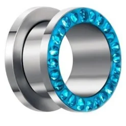 Tunel ozdobny z niebieskim przodem ozdobionym cyrkoniami - PT-007