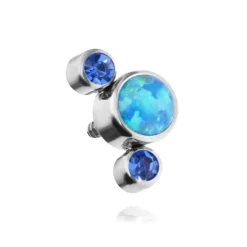 Tytanowa nakrętka z niebieskim opalem OP05 i granatowymi kryształkami - TNA-012