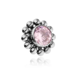 Tytanowa nakrętka z różową cyrkonią - srebrna - TNA-199