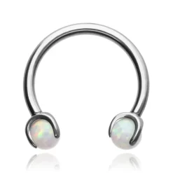 Tytanowa podkowa srebrna z opalem jasnoniebieskim - OP17 - TKP-004