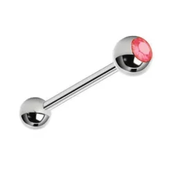 Tytanowa sztanga - srebrna czerwonym kryształkiem - TSZ-002