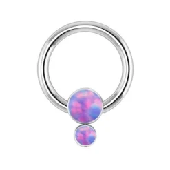 Tytanowe kółko BCR z fioletowym opalem OP38 - TK-014