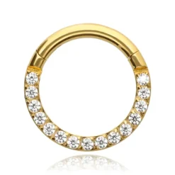 Tytanowe kółko CLICKER z białymi cyrkoniami - złoty - TK-013