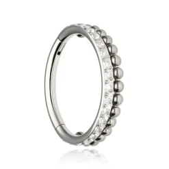 Tytanowe kółko clicker z białymi cyrkoniami i mini kuleczkami - srebrny - TK-041