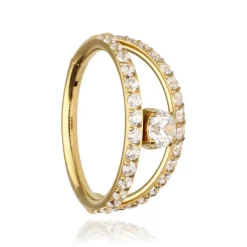 Tytanowe kółko clicker z białymi cyrkoniami - złote - TK-039