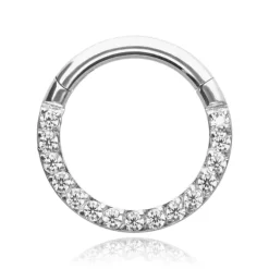 Tytanowe kółko CLICKER z białymi cyrkoniami - TK-013