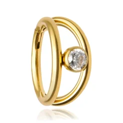 Tytanowe kółko clicker z cyrkoniami - złoty - TK-076