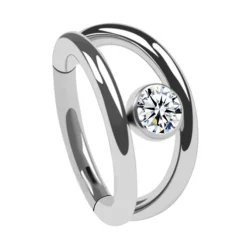 Tytanowe kółko clicker z cyrkoniami - srebrny - TK-076