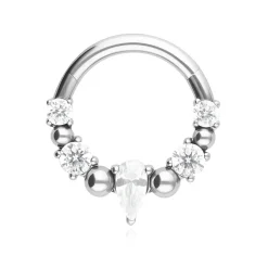 Tytanowe kółko clicker z cyrkoniami - srebrny - TK-088