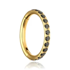 Tytanowe kółko clicker z czarnymi cyrkoniami - złoty - TK-023