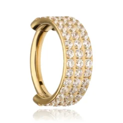 Tytanowe kółko clicker z trzema rzędami cyrkonii - złoty - TK-040