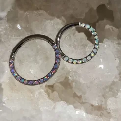 Tytanowe kółko ozdobne CLICKER z opalem - OP 38 - TK-021