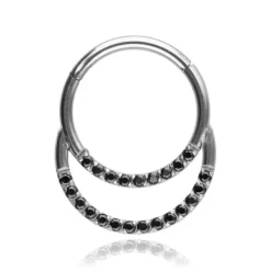 Tytanowe kółko ozdobne clicker - czarne cyrkonie - TK-046