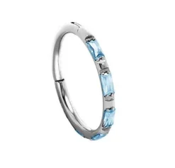 Tytanowe kółko ozdobne CLICKER niebieskie cyrkonie - TK-002