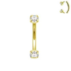 Tytanowy banan z białą cyrkonią złoty - TB-012