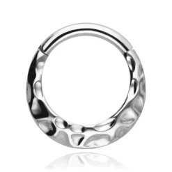 Tytanowy kolczyk clicker kółko z ozdobną strukturą - srebrny - TK-015