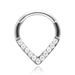 Tytanowy kolczyk clicker z białymi cyrkoniami - srebrny - TK-057